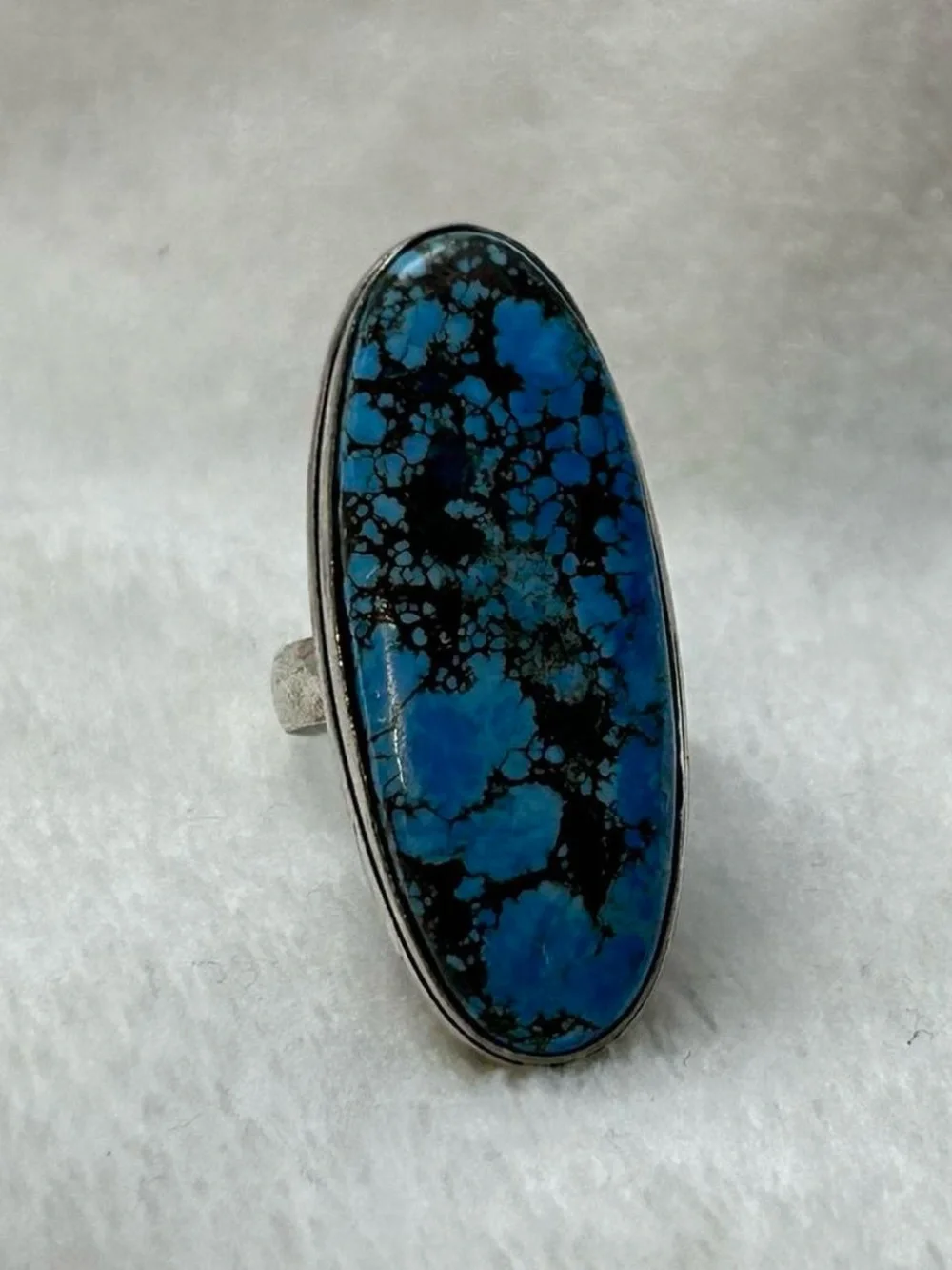 925 Silver Blue Turquoise Oval Statement Ring - Women Jewelry